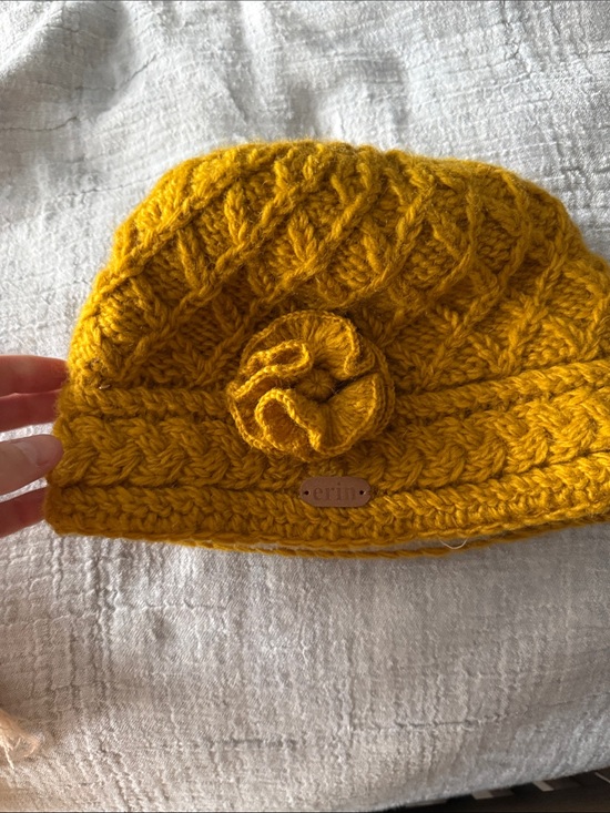 Erin Knitwear Ireland Other - Erin' Mustard Yellow Knit Beanie with Flower Accent